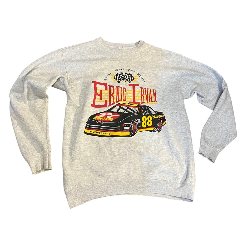 Vintage Distressed Ernie Irvan 88‎ Nascar Thunderbird Graphic Sweatshirt Gray